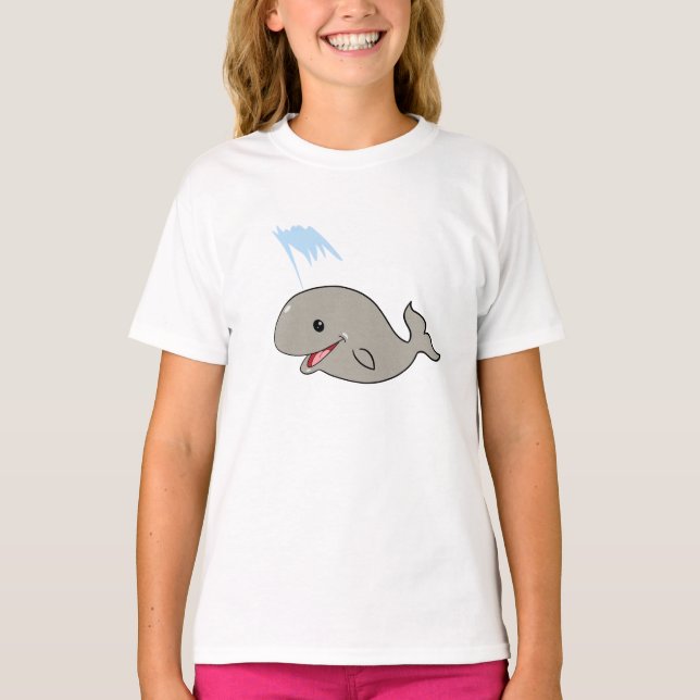 Cute, Smiling, Cartoon Whale T-Shirt (Front)