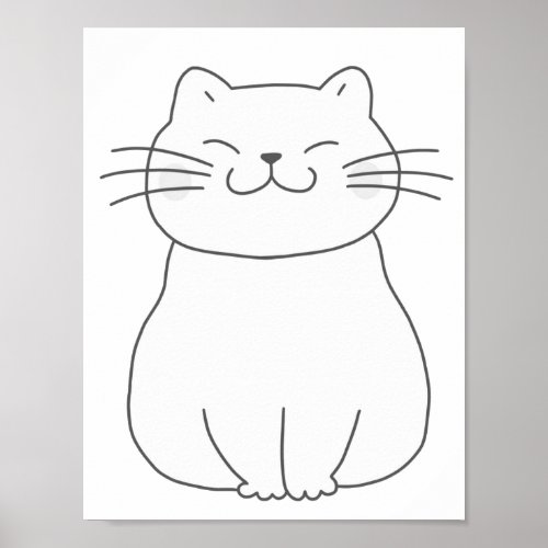 Cute Smiling Cat Coloring Page Worksheet Poster