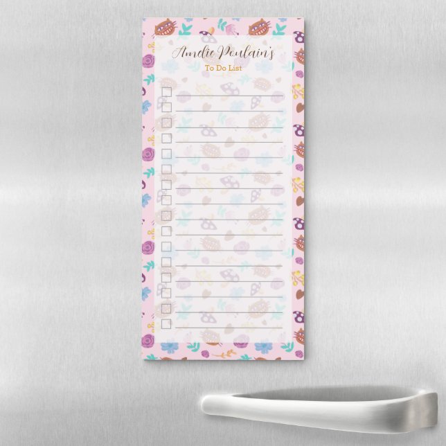 Cute Smiling Cat Floral Pattern Pink To Do List  Magnetic Notepad (In Situ)