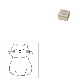 Cute Smiling Cat Kitten Cartoon Drawing Rubber Stamp