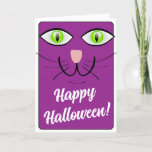 Cute Smiling Cat Purr-fect Day Happy Halloween Holiday Card