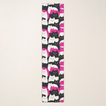 Cute Smiling Cats In Pink  Black And White Scarf by DoodleDeDoo at Zazzle