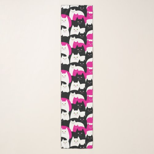 Cute Smiling Cats in Pink Black and White Scarf