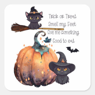 Cute smiling cats with Halloween pumpkins. Keychai Square Sticker