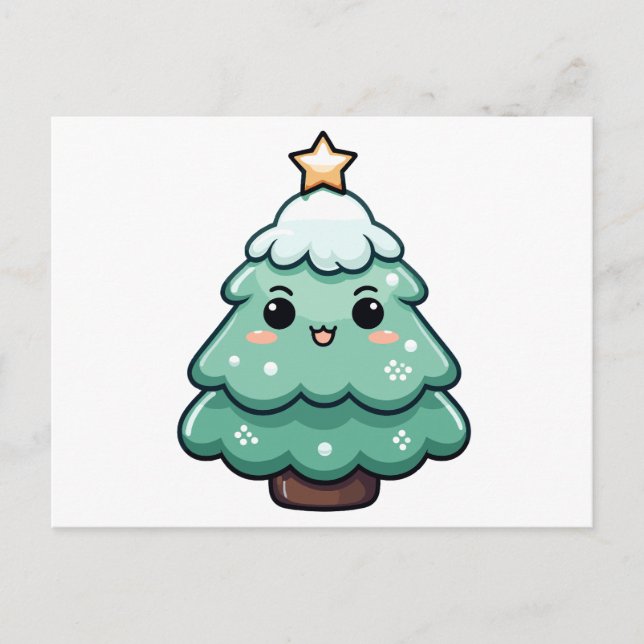 Cute Smiling Christmas Tree Illustration Holiday Postcard (Front)