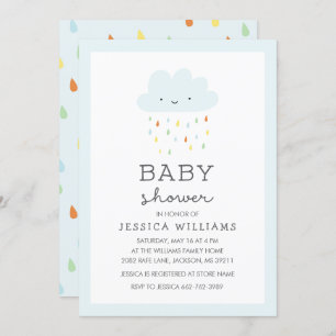 Cute Smiling Cloud Baby Shower Invitation in Blue