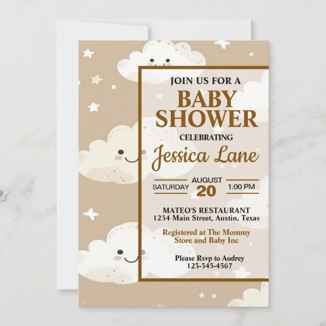 Cute Smiling Clouds Baby Shower Invitation (Front)