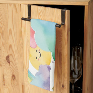 Cute Smiling Clouds Suns Rainbows Kitchen Towel