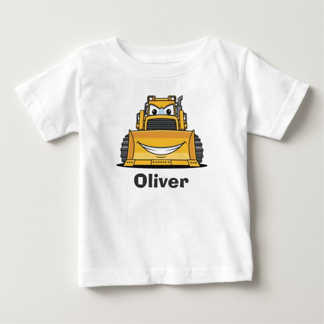 Cute Smiling Construction Vehicle Bulldozer Baby T-Shirt (Front)