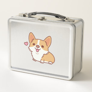 Cute Smiling Corgi Dog Metal Lunch Box