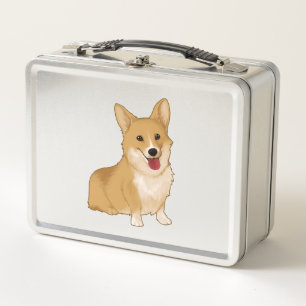 Cute smiling corgi metal lunch box