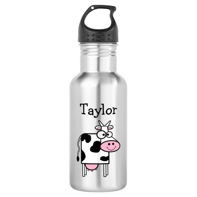 Cute Smiling Cow Personalized Stainless Steel Water Bottle (Front)