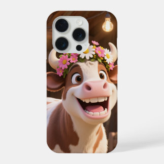 Cute Smiling Cow with Flower Crown Aesthetic iPhone 15 Pro Case