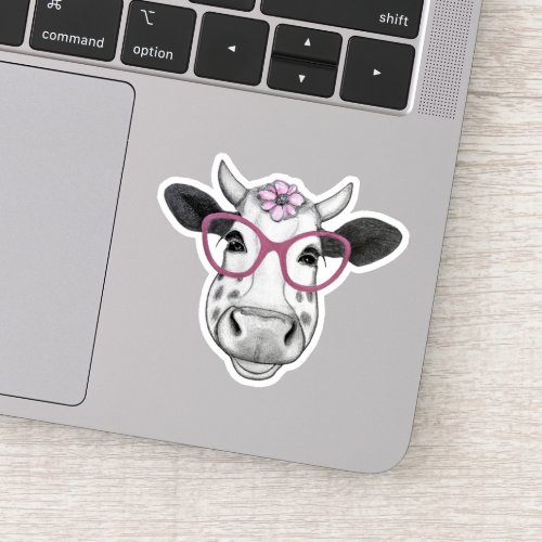 Cute smiling cow with glasses sticker