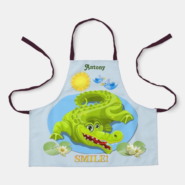 Cute Smiling Crocodile Personalized Kids' Apron (Front)