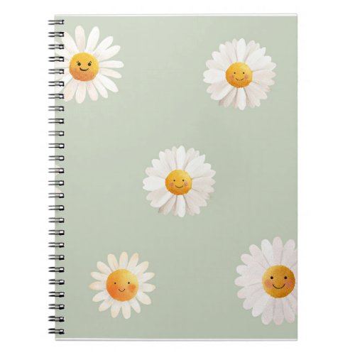 Cute Smiling Daisy Pattern Happy Floral Spring  Notebook