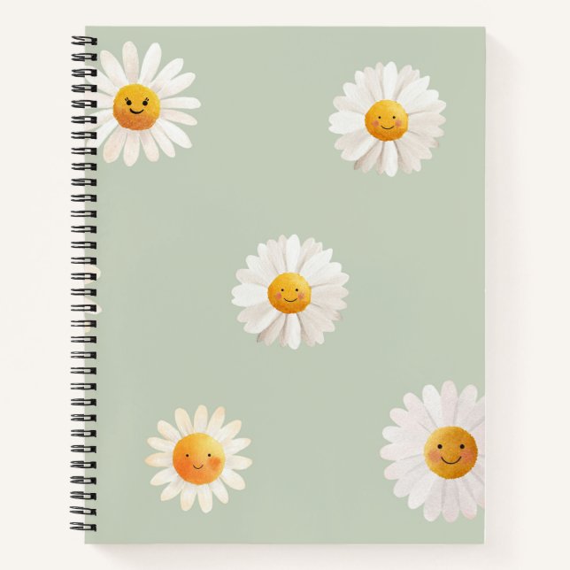 Cute Smiling Daisy Pattern Happy Floral Spring  Notebook (Front)