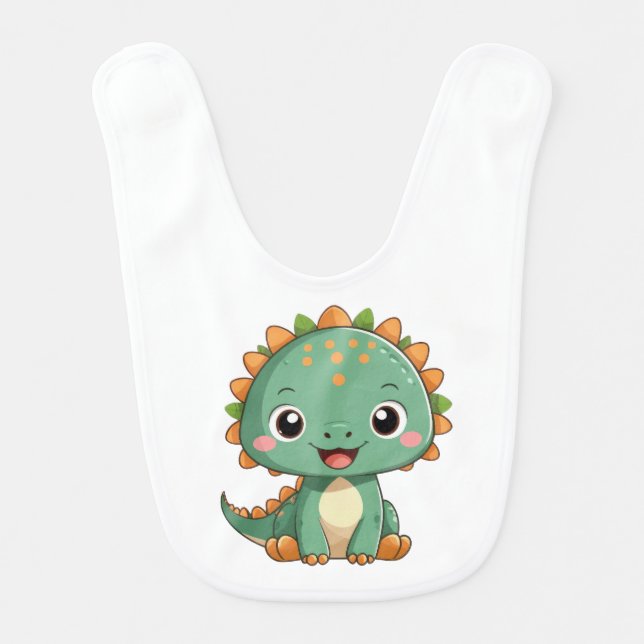 Cute Smiling Dinosaur Baby Feeding Bib (Front)