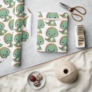 Cute Smiling Dinosaur Kids Wrapping Paper