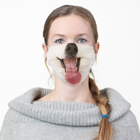 Cute smiling dog face photo adult cloth face mask (Worn)