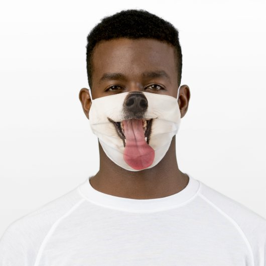 Cute smiling dog face photo adult cloth face mask (Worn)
