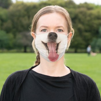 Cute Smiling Dog Face Photo Adult Cloth Face Mask by escapefromreality at Zazzle