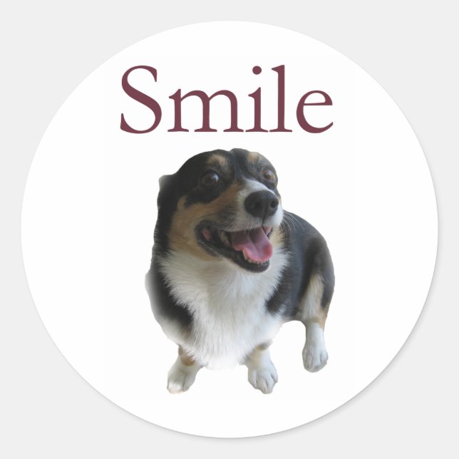 Cute Smiling Dog | Smile Be Happy Classic Round Sticker (Front)