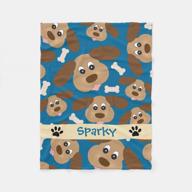 Cute Smiling Dog with Big Ears Personalized Fleece Blanket (Front)