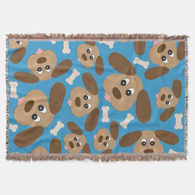 Cute Smiling Dog with Big Ears Throw Blanket (Front)
