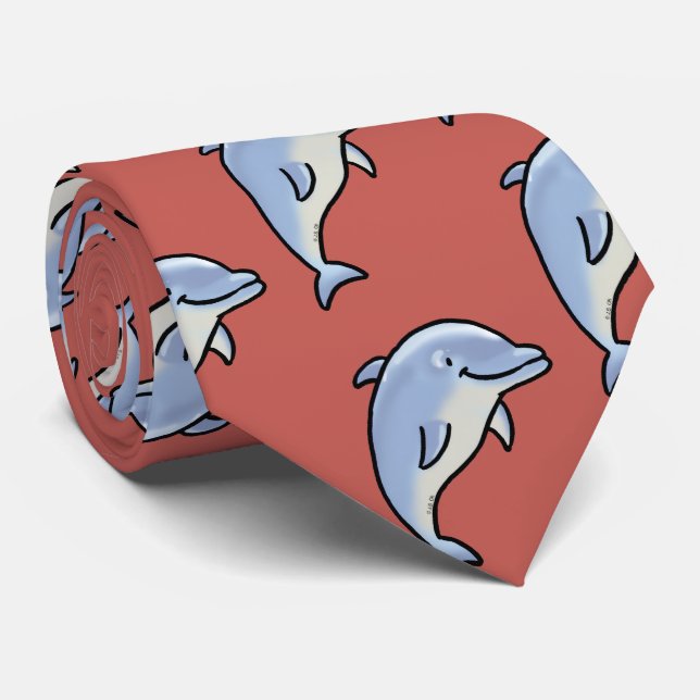 Cute Smiling Dolphin Neck Tie (Rolled)