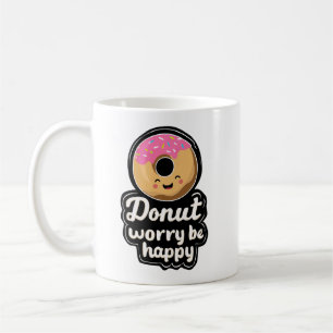 Cute Smiling Donut – “Donut Worry Be Happy” Illust Coffee Mug