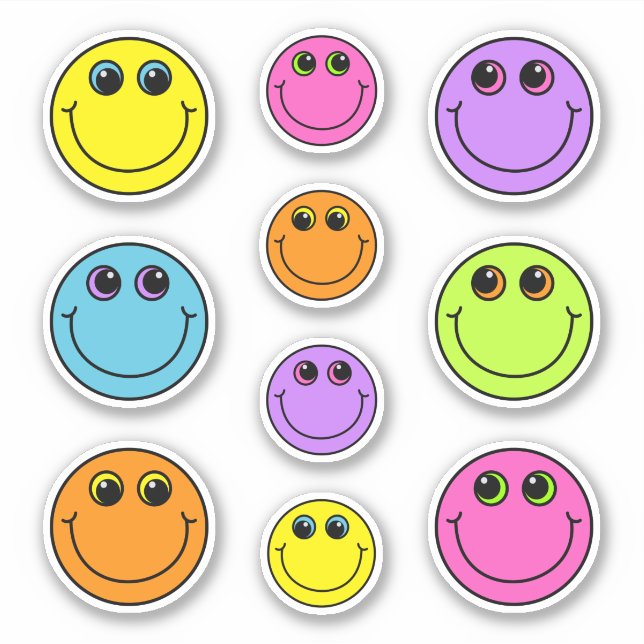 Cute Smiling Emoji Faces Colorful Sticker (Front)