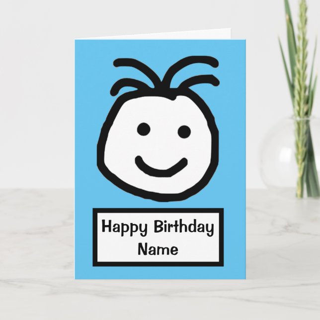 Cute Smiling Face Blue Birthday Card (Front)