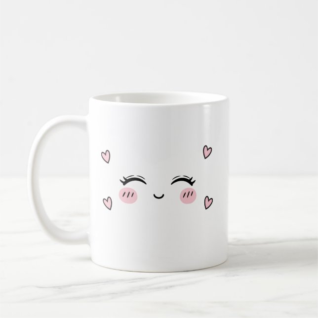 Cute Smiling Face Mug  Soft Heart Aesthetic (Left)