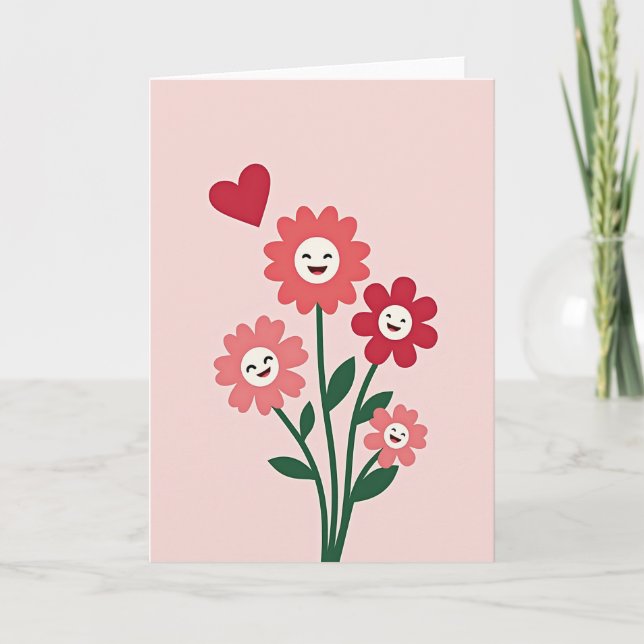 Cute Smiling Flowers Love Card (Front)
