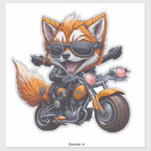 Cute Smiling Fox Riding Motorcycle Sticker