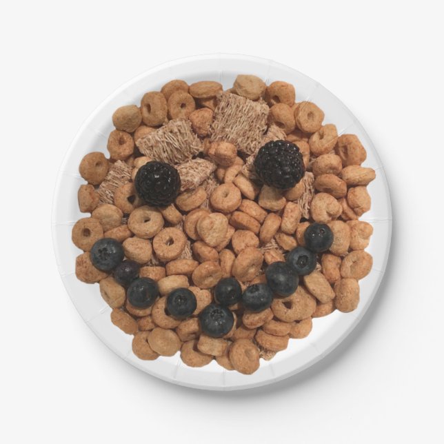 Cute Smiling Fruit and Cereal Face Paper Plates (Front)