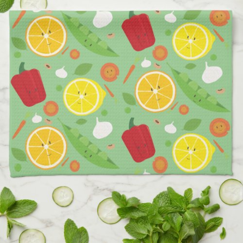 Cute Smiling Fruit Vegetable Cartoon Pattern Kitchen Towel