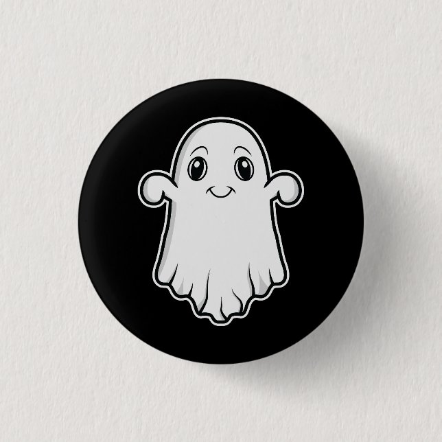 Cute Smiling Ghost Cartoon Illustration Halloween Button (Front)