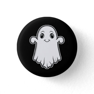 Cute Smiling Ghost Cartoon Illustration Halloween Button