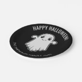 Cute Smiling Ghost Happy Halloween Black And White Paper Plates (Angled)