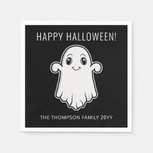 Cute Smiling Ghost Happy Halloween Custom Text Napkins