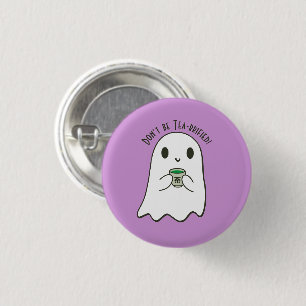Cute Smiling Ghost & Japanese Tea Kanji Button
