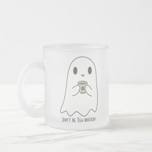 Cute Smiling Ghost  Japanese Tea Kanji  Frosted Glass Coffee Mug