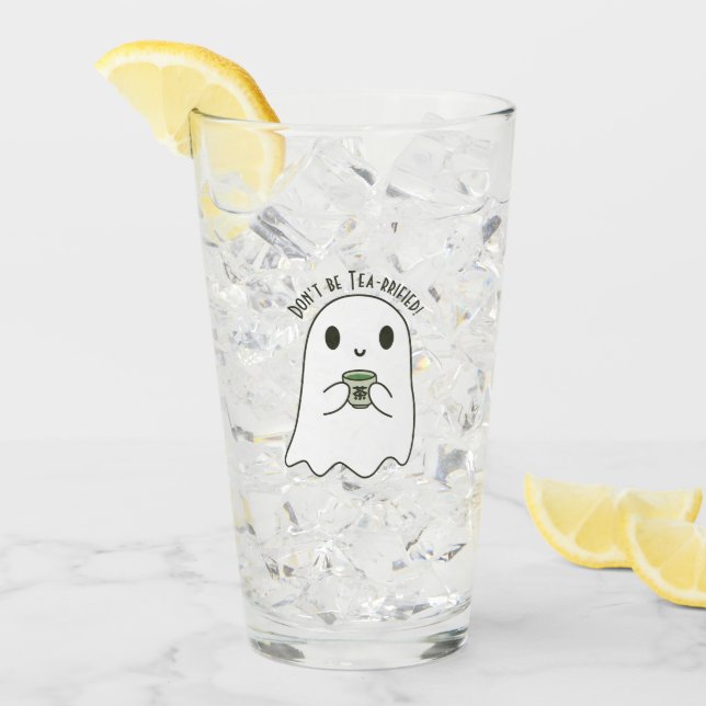 Cute Smiling Ghost & Japanese Tea Kanji Glass (Front Ice)