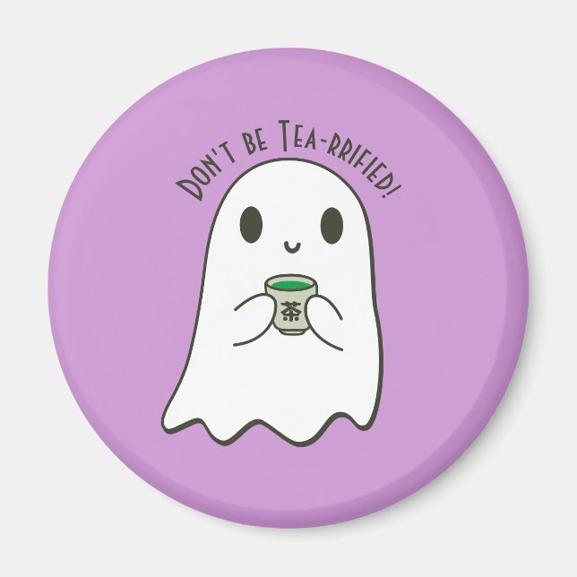 Cute Smiling Ghost & Japanese Tea Kanji Magnet (Front)