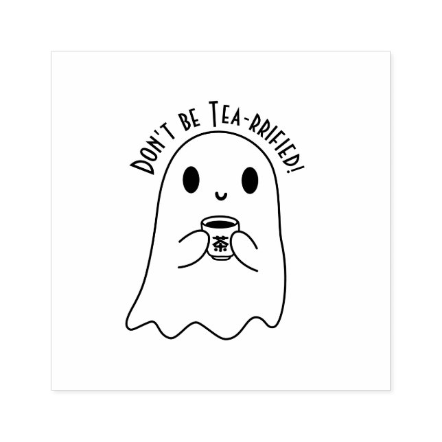 Cute Smiling Ghost & Japanese Tea Kanji Rubber Stamp (Imprint)