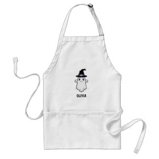 Cute Smiling Ghost Wearing A Witch Hat Halloween Adult Apron
