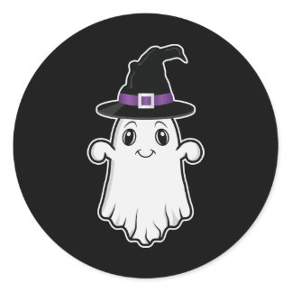 Cute Smiling Ghost Wearing A Witch Hat Halloween Classic Round Sticker