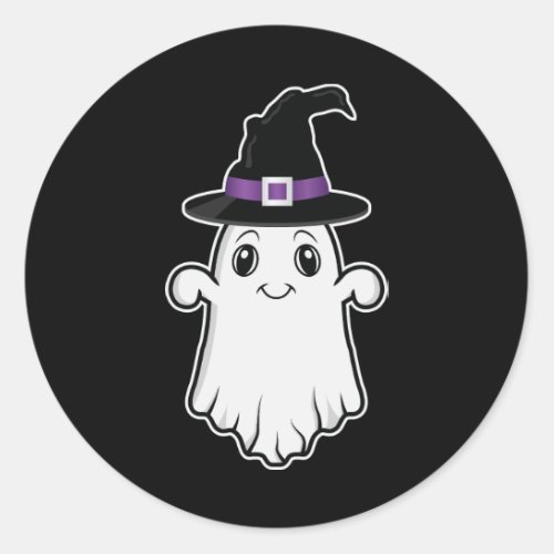 Cute Smiling Ghost Wearing A Witch Hat Halloween Classic Round Sticker